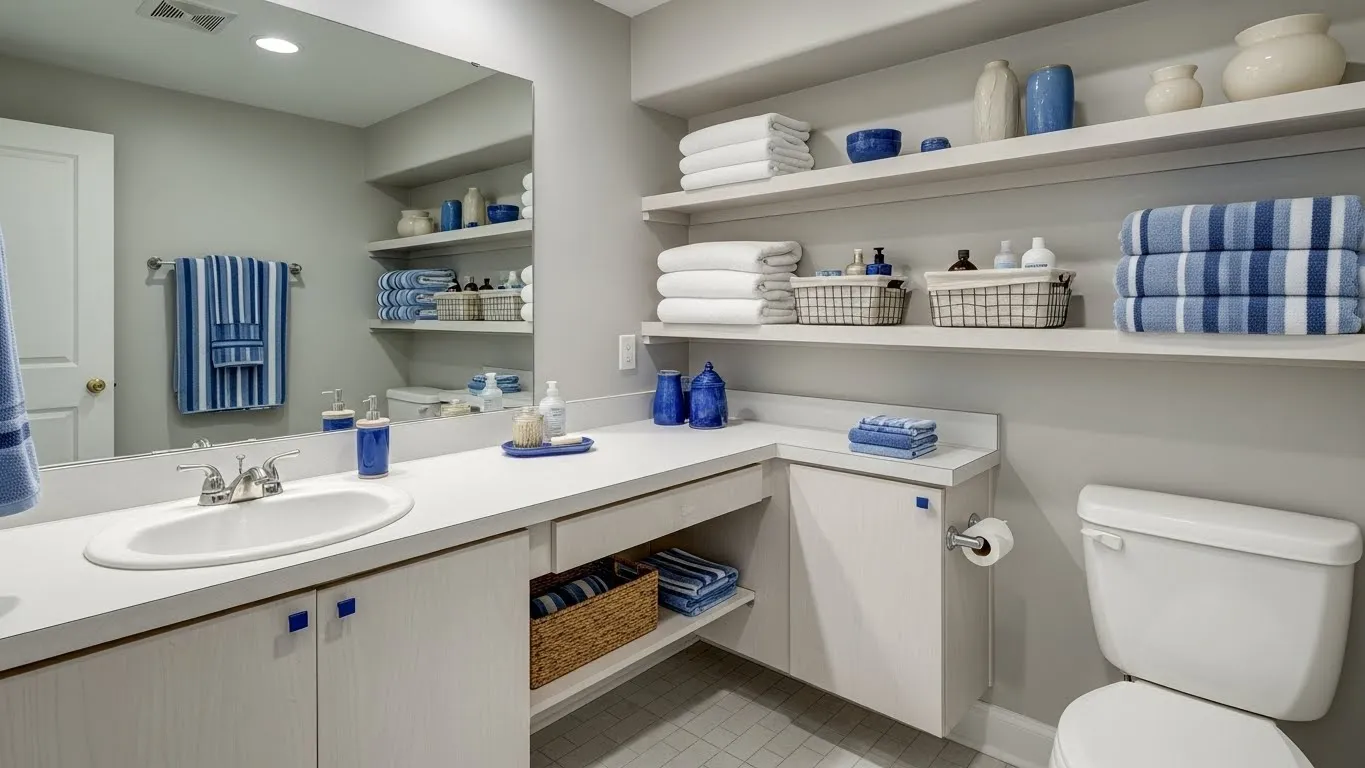 Organização prática em banheiro pequeno