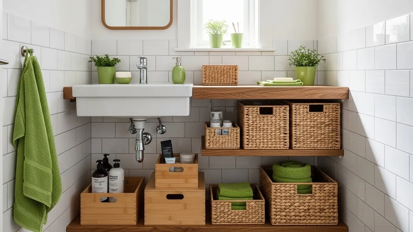 Banheiro organizado com soluções práticas para rotina doméstica