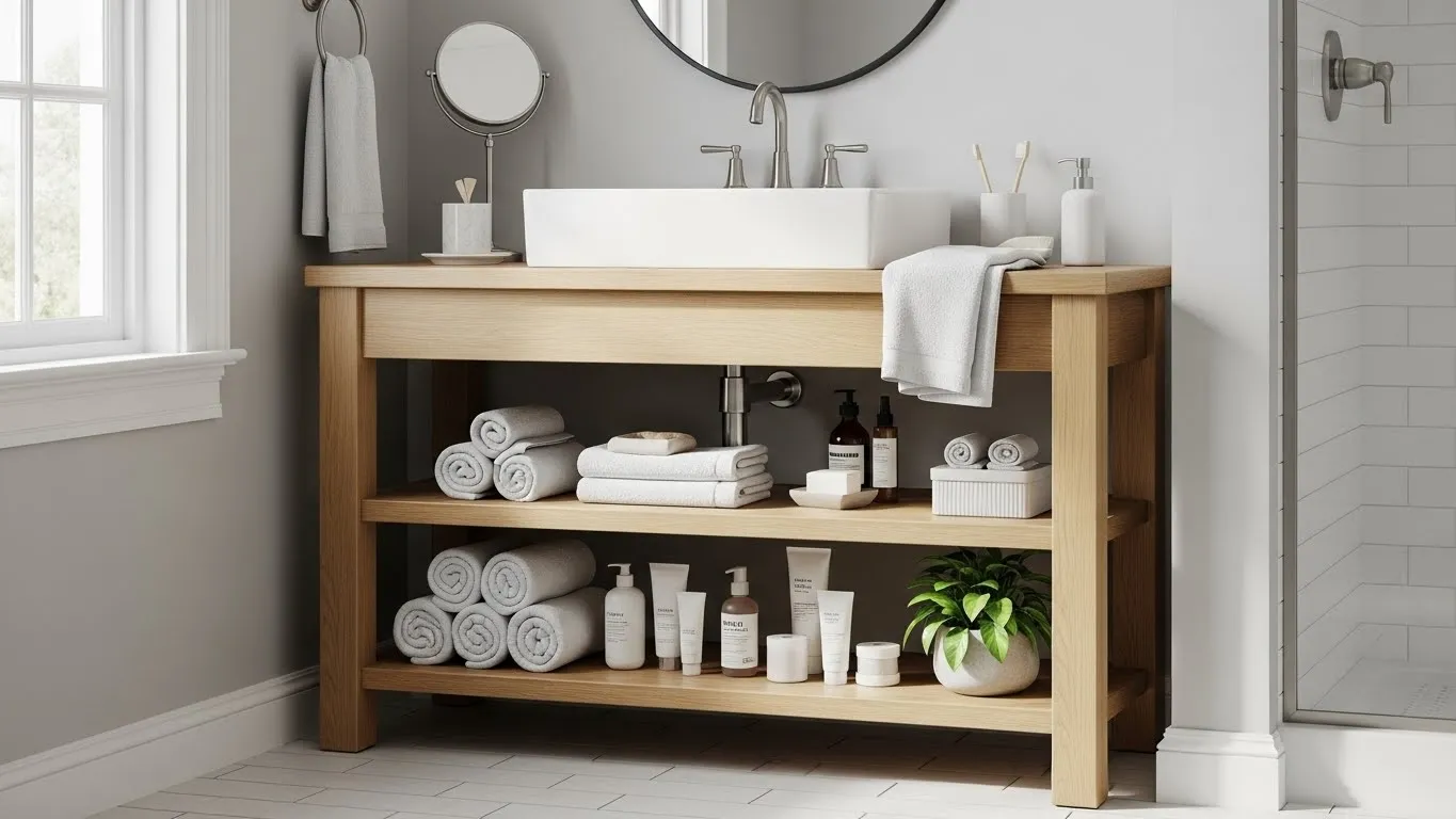 Banheiro organizado e funcional para rotina doméstica