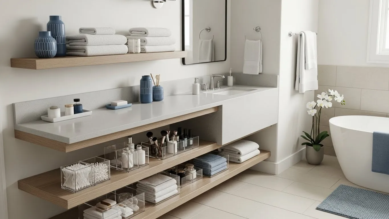 Banheiro com iluminação e ventilação adequadas para organização