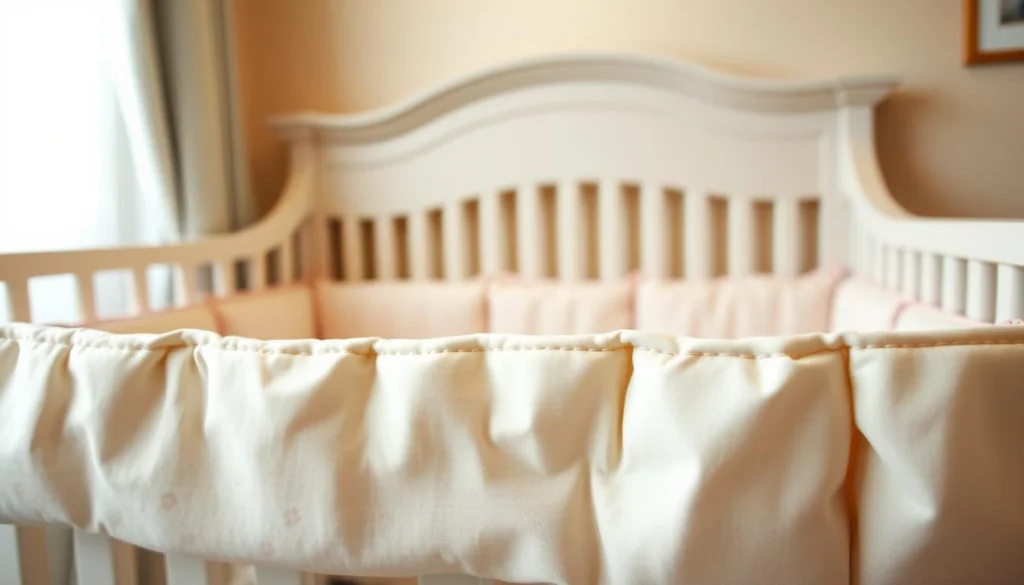 A cozy nursery with handcrafted, custom-made crib bumpers. In the foreground, the bumpers feature a delicate floral pattern in pastel hues, expertly sewn with care. The middle ground showcases the carefully selected fabrics, their textures and colors blending harmoniously. In the background, a soothing neutral-toned crib sets the scene, bathed in warm, gentle lighting that creates a serene and inviting atmosphere. The composition highlights the attention to detail and the personal touch that goes into creating these unique, handmade crib protectors, perfectly suited for a loving, safe, and personalized nursery environment. A cozy nursery with handcrafted, custom-made crib bumpers. In the foreground, the bumpers feature a delicate floral pattern in pastel hues, expertly sewn with care. The middle ground showcases the carefully selected fabrics, their textures and colors blending harmoniously. In the background, a soothing neutral-toned crib sets the scene, bathed in warm, gentle lighting that creates a serene and inviting atmosphere. The composition highlights the attention to detail and the personal touch that goes into creating these unique, handmade crib protectors, perfectly suited for a loving, safe, and personalized nursery environment.