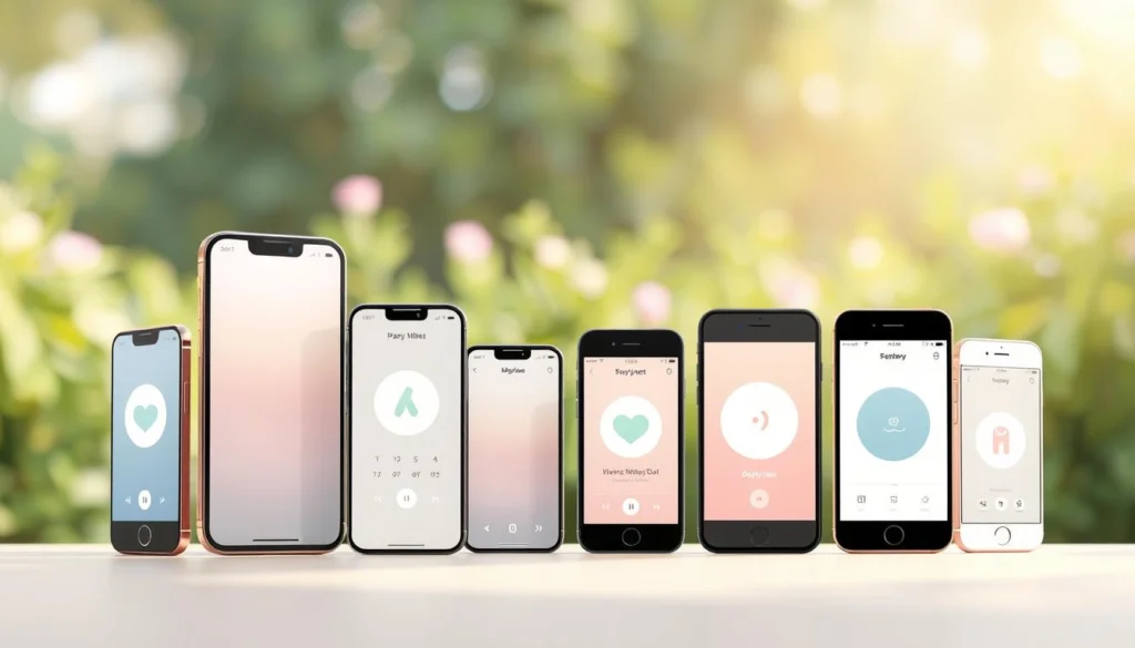 A serene, minimalist digital illustration showcasing a collection of mobile apps designed for emotional support. In the foreground, a selection of sleek, modern smartphone devices display soothing app interfaces with calming color palettes and intuitive icons. The middle ground features a blurred, soft-focus backdrop of a lush, verdant garden, evoking a sense of tranquility and natural healing. The lighting is gentle, with a warm, natural glow illuminating the scene. The overall atmosphere conveys a sense of comfort, accessibility, and the therapeutic power of digital resources for emotional well-being. A serene, minimalist digital illustration showcasing a collection of mobile apps designed for emotional support. In the foreground, a selection of sleek, modern smartphone devices display soothing app interfaces with calming color palettes and intuitive icons. The middle ground features a blurred, soft-focus backdrop of a lush, verdant garden, evoking a sense of tranquility and natural healing. The lighting is gentle, with a warm, natural glow illuminating the scene. The overall atmosphere conveys a sense of comfort, accessibility, and the therapeutic power of digital resources for emotional well-being.