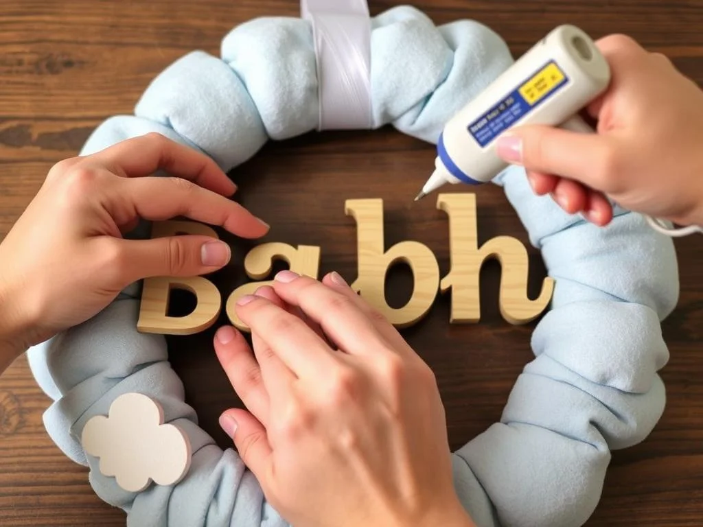 Adicionando o nome do bebê na guirlanda de nascimento Adicionando o nome do bebê na guirlanda de nascimento