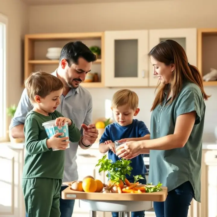 Família compartilhando tarefas domésticas