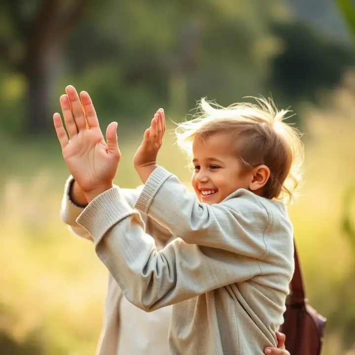 Mãe celebrando momento simples com filho