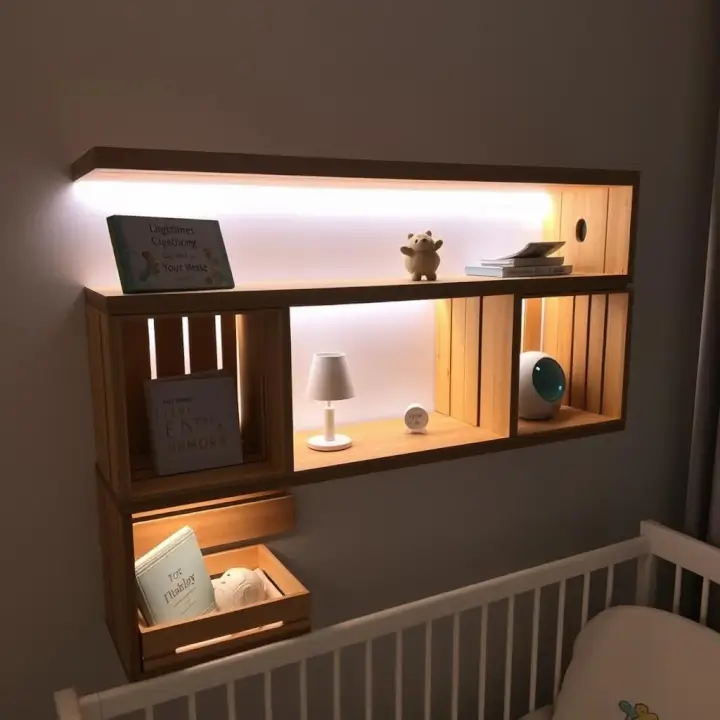 Nichos decorativos de caixote com iluminação LED para quarto de bebê Nichos decorativos de caixote com iluminação LED para quarto de bebê