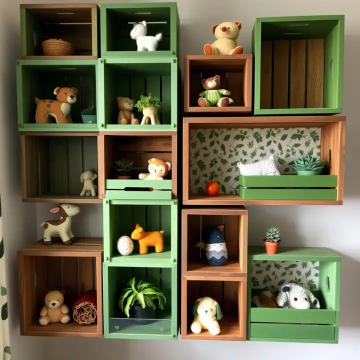 Nichos decorativos de caixote com tema de floresta para quarto de bebê Nichos decorativos de caixote com tema de floresta para quarto de bebê