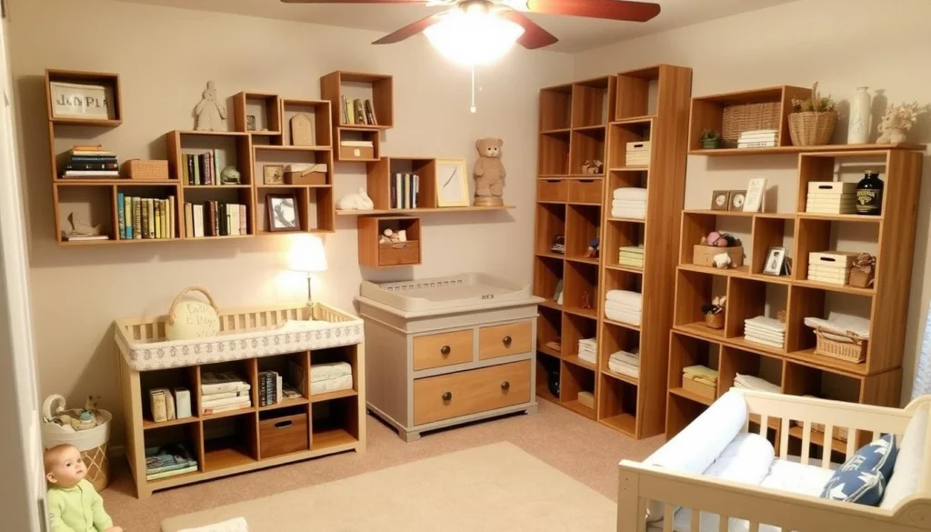 Quarto de bebê completo decorado com diversos nichos decorativos de caixote Quarto de bebê completo decorado com diversos nichos decorativos de caixote