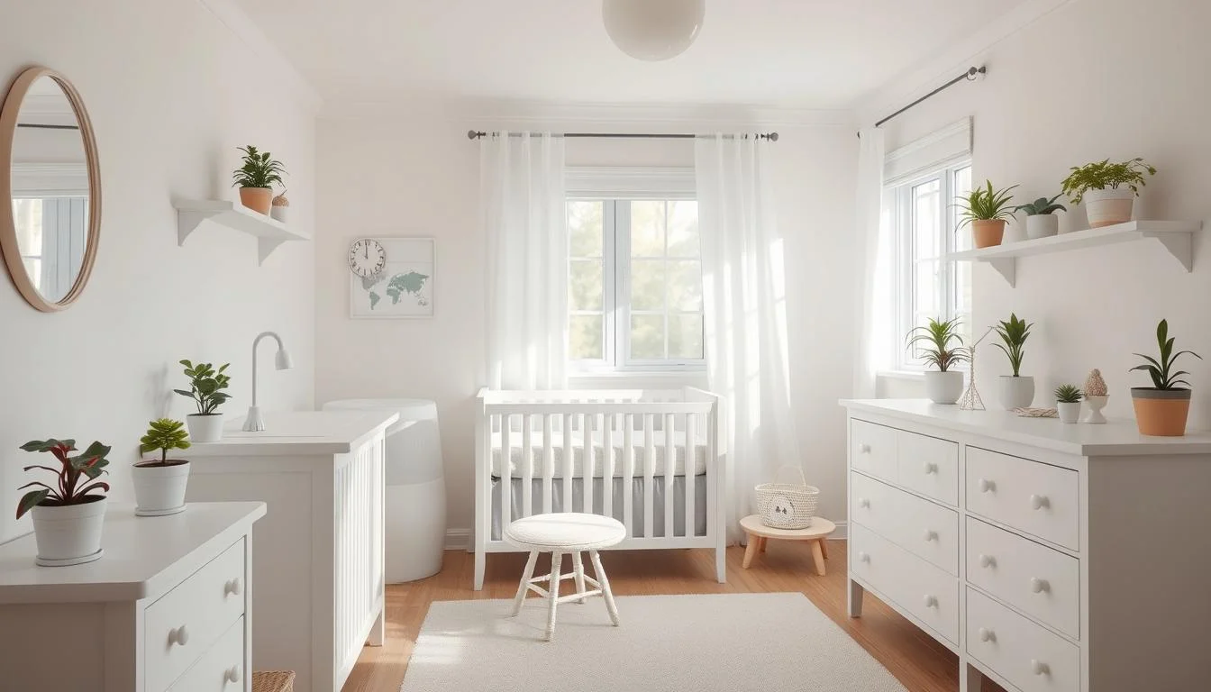 Quarto de bebê decorado com plantas seguras para quartos de bebê