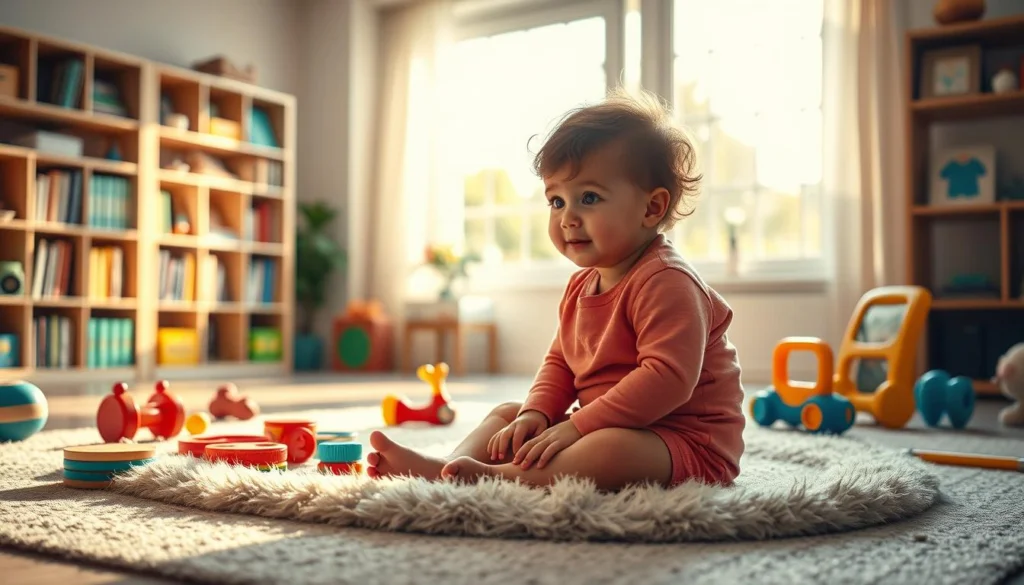 A serene and nurturing environment for child development, with a young child seated on a soft rug, surrounded by educational toys and vibrant, stimulating colors. The lighting is warm and gentle, casting a comforting glow across the scene. In the background, a bookshelf filled with educational materials and a large window that allows natural light to pour in, creating a calming and inviting atmosphere. The overall composition conveys a sense of growth, learning, and the importance of a supportive environment for a child's holistic development. A serene and nurturing environment for child development, with a young child seated on a soft rug, surrounded by educational toys and vibrant, stimulating colors. The lighting is warm and gentle, casting a comforting glow across the scene. In the background, a bookshelf filled with educational materials and a large window that allows natural light to pour in, creating a calming and inviting atmosphere. The overall composition conveys a sense of growth, learning, and the importance of a supportive environment for a child's holistic development.
