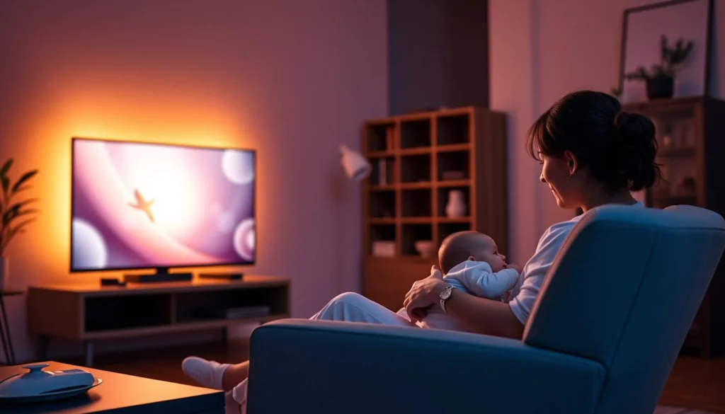 Philips Ambilight 43PUG7908 com iluminação ambiente para aconchegar mãe e bebê Philips Ambilight 43PUG7908 com iluminação ambiente para aconchegar mãe e bebê